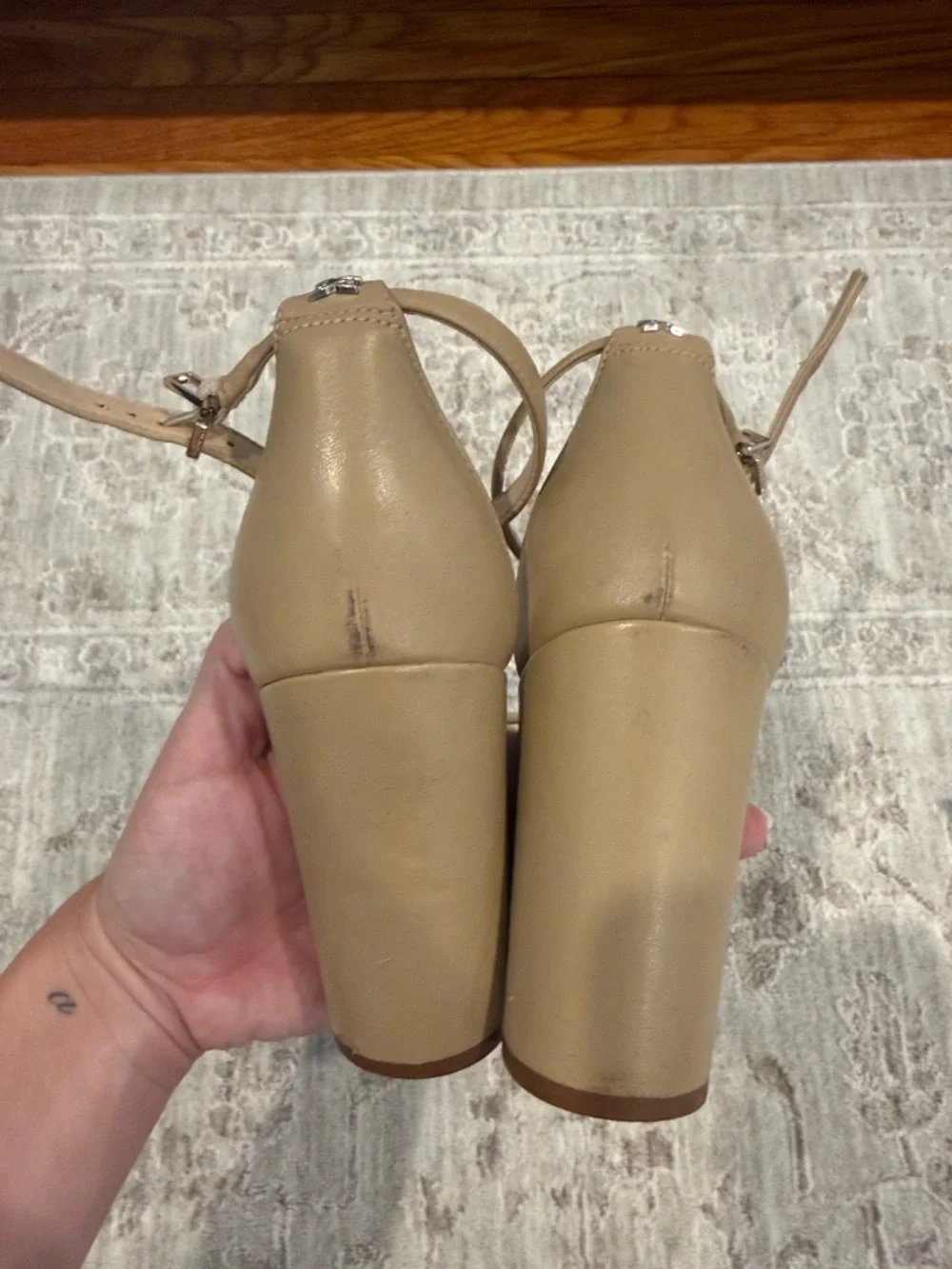 Sam Edelman Beige Ankle-Strap Block Heel Sandals - Picture 4 of 4